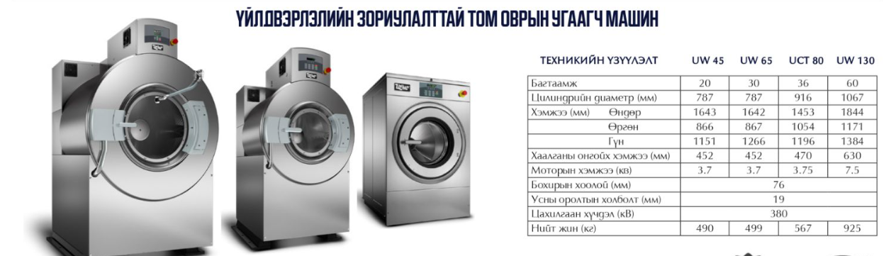 Үйлдвэрлэлийн том оврын угаагч машин UW